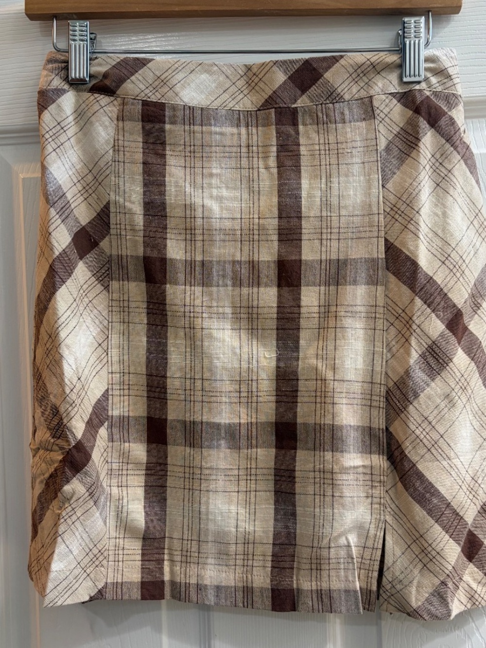 New Promesa Plaid Brown Elastic Waist Skirt 100% Cotton Size Medium Lightweight - Picture 2 of 4